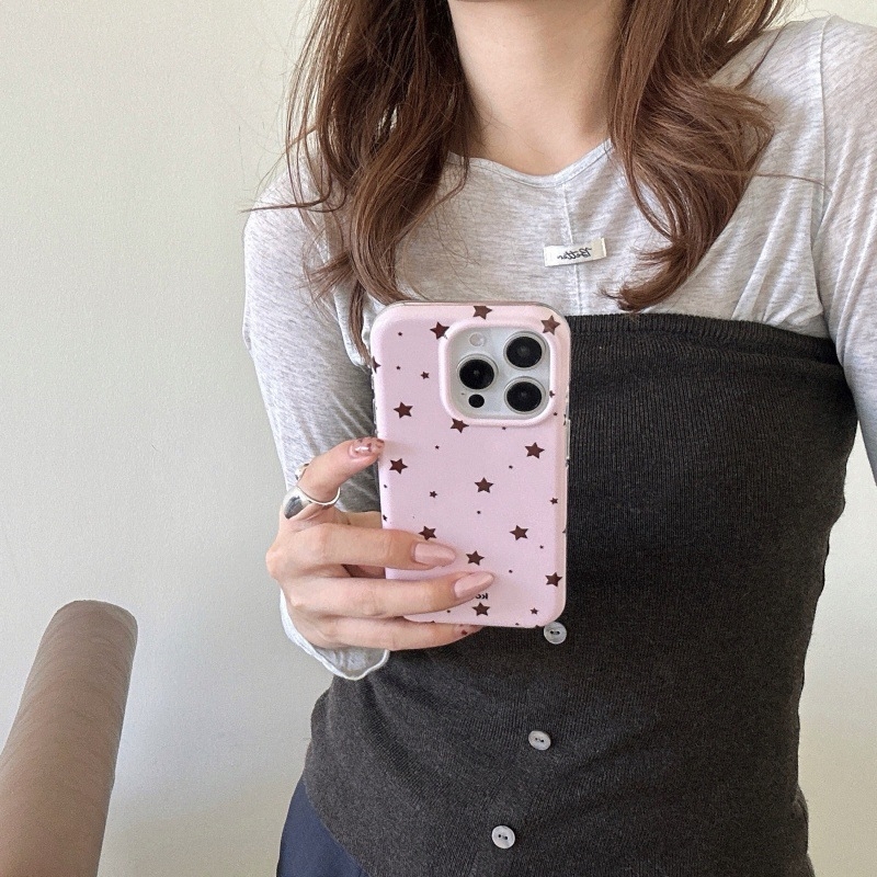 Husă pentru iPhone 16 Pro Max, stil coreean, model cu stele pe întregul ecran, IMD dublu, design feminin