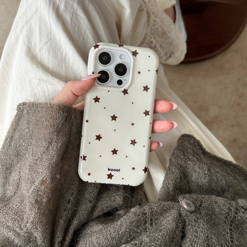 Husă pentru iPhone 16 Pro Max, stil coreean, model cu stele pe întregul ecran, IMD dublu, design feminin