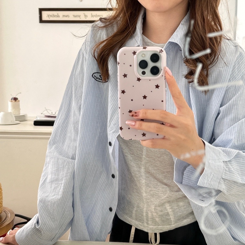 Husă pentru iPhone 16 Pro Max, stil coreean, model cu stele pe întregul ecran, IMD dublu, design feminin