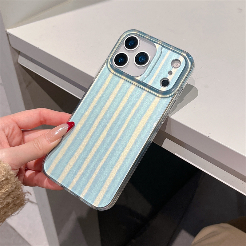 Katic dvoslojni IMD kućište u Ins stilu za iPhone 17, 16 Pro Max te 15/14/13 – ružičasto-zeleni pruge, zaštita od pada