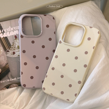 Retro Ins stil s točkicama za iPhone 14 Pro Max — mekani TPU etui, potpuno pokriće, zaštita od pada, boje ljubičasta i antik bijela