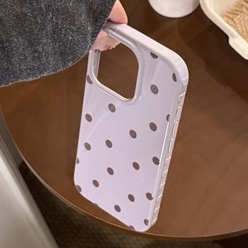 Retro Ins stil s točkicama za iPhone 14 Pro Max — mekani TPU etui, potpuno pokriće, zaštita od pada, boje ljubičasta i antik bijela