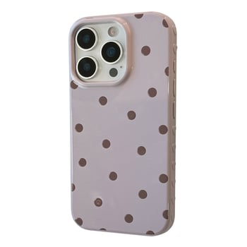 Retro Ins stil s točkicama za iPhone 14 Pro Max — mekani TPU etui, potpuno pokriće, zaštita od pada, boje ljubičasta i antik bijela