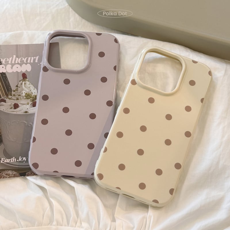 Retro Ins stil s točkicama za iPhone 14 Pro Max — mekani TPU etui, potpuno pokriće, zaštita od pada, boje ljubičasta i antik bijela