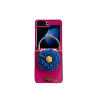Carcasă spate din piele și metal pentru Samsung Galaxy Z Flip 4/5/6, cataramă metalică în formă de floare, protecție anti-cădere