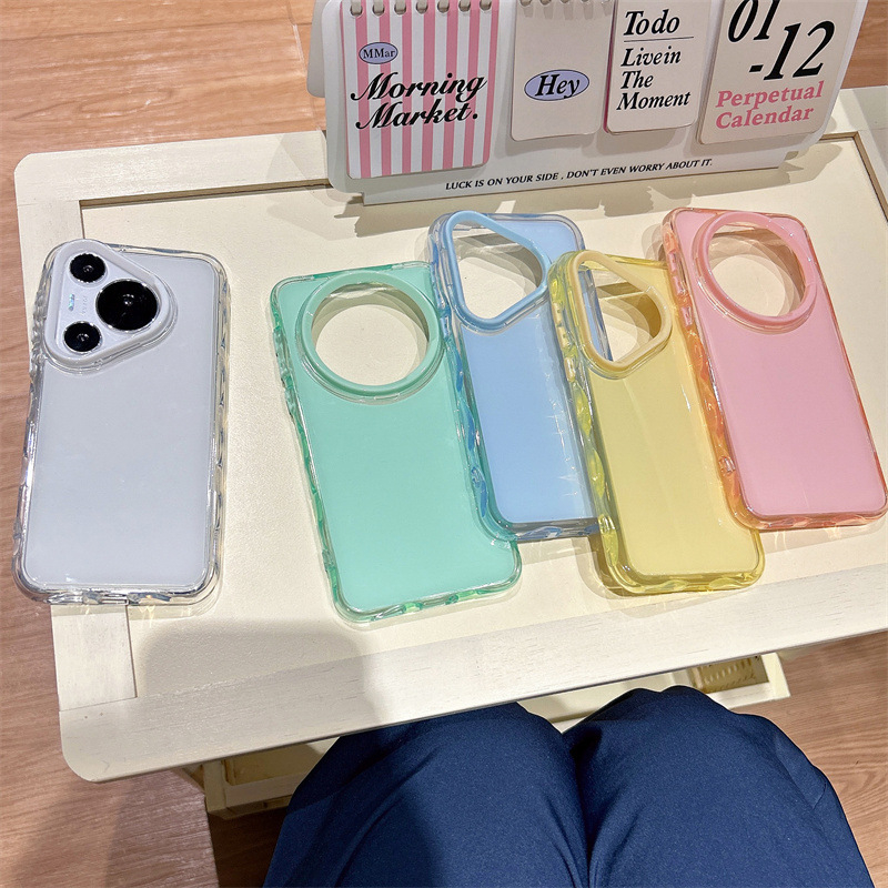 Carcasă din silicon pentru Huawei P70 Pro+ / Mate70 Pro / 60, margine ondulată minimalistă, culoare solidă, protecție anti-cadere, pentru fete