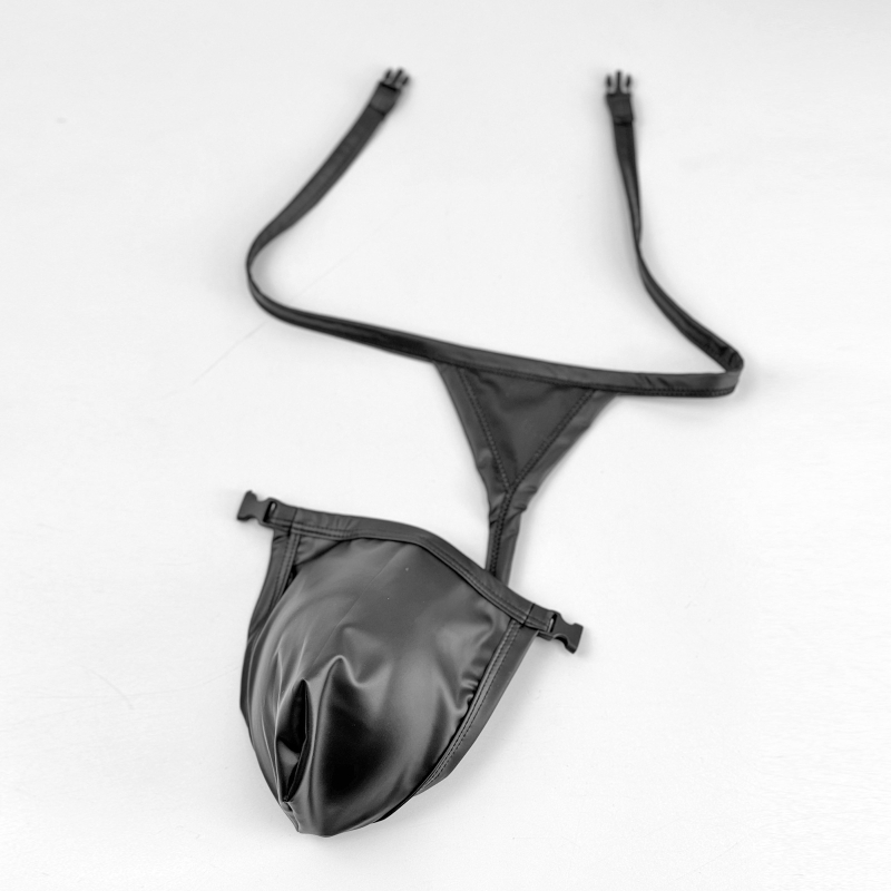 CLEVER-MENMODE Tanga pentru bărbați din piele artificială, talie joasă, cu cataramă, stil bikini T-pant