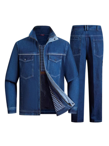 Denim radni komplet s više džepova, zaštitno radno odijelo za popravke automobila i strojeva, denim kombinezon za zavarivanje s reflektirajućim trakama