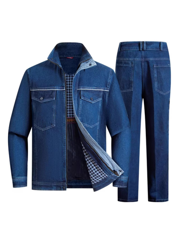 Denim radni komplet s više džepova, zaštitno radno odijelo za popravke automobila i strojeva, denim kombinezon za zavarivanje s reflektirajućim trakama