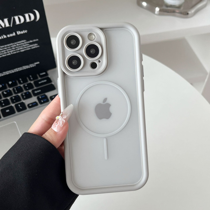 Husă dublă magnetică din PC, cu finisaj mat, pentru iPhone 15 Pro Max, albă – protecție anti-cadere