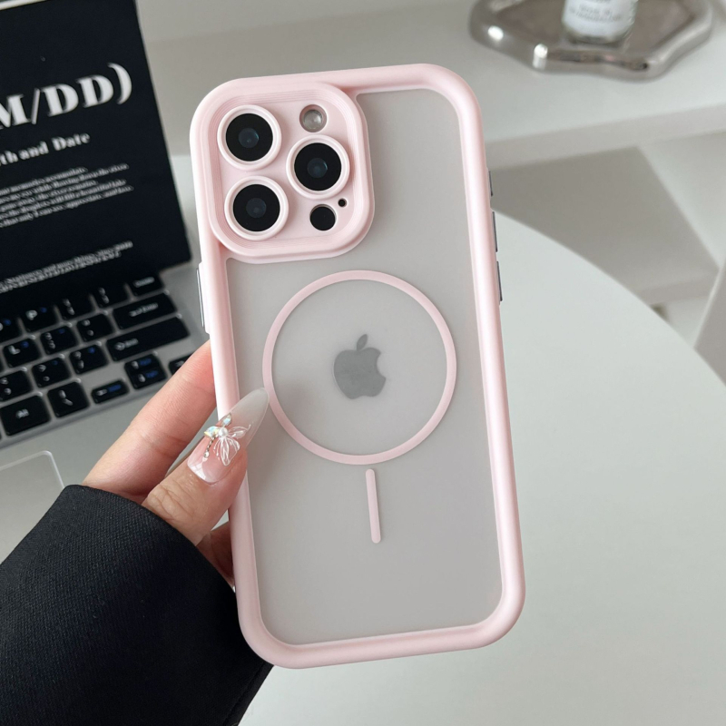 Husă dublă magnetică din PC, cu finisaj mat, pentru iPhone 15 Pro Max, albă – protecție anti-cadere
