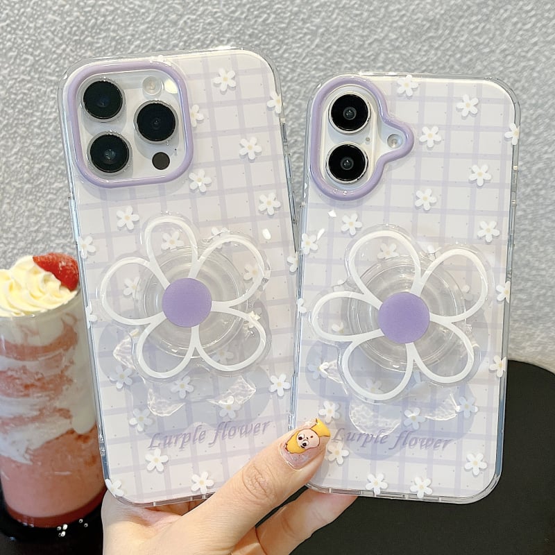 Dvostruka IMD ljubičasta serija s cvjetnim dizajnom – futrola za iPhone 15/16/17 Pro/Max, otporna na padove