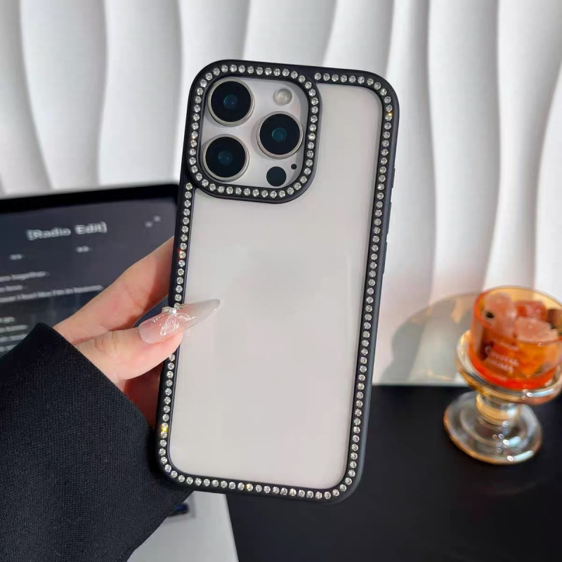 Akrilni kućište s dijamantnim ukrasom uz rub za iPhone 17 Pro Max – prozirno, DIY materijal