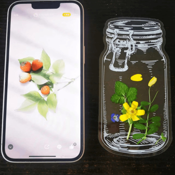 Dimensiune mare: Primăvara în sticluță — Autocolante transparente DIY pentru artă din frunze pentru copii și semne de carte cu flori uscate