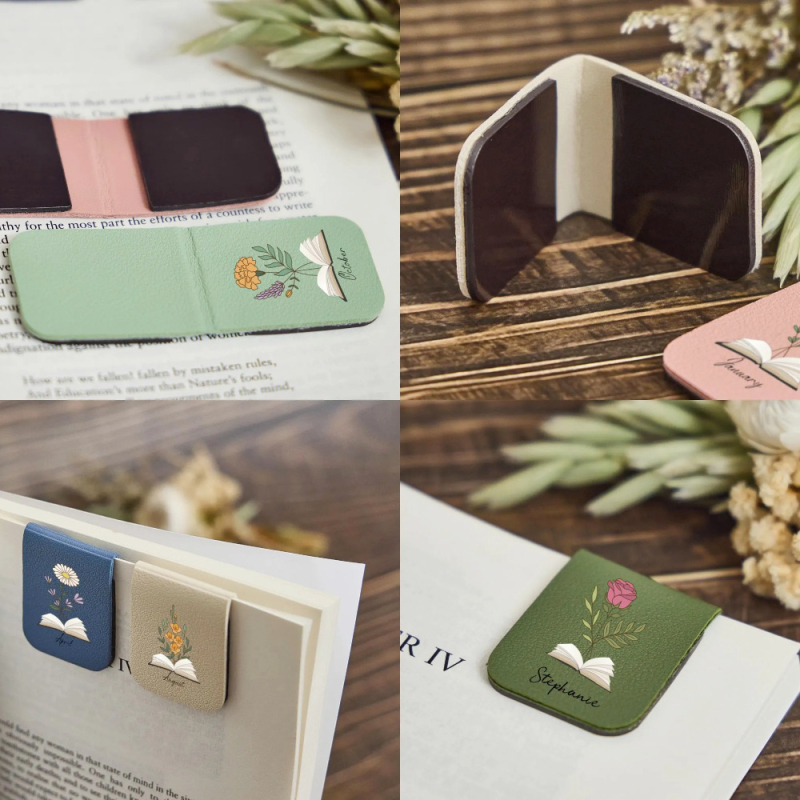Marcaj magnetic din piele PU, personalizabil — clip creativ pentru lectură, cadou de absolvire