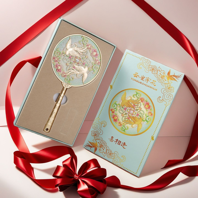 Semn de carte metalic într-un set cadou în cutie, cu motiv pasăre și flori, design portabil și creativ, cadou de Anul Nou