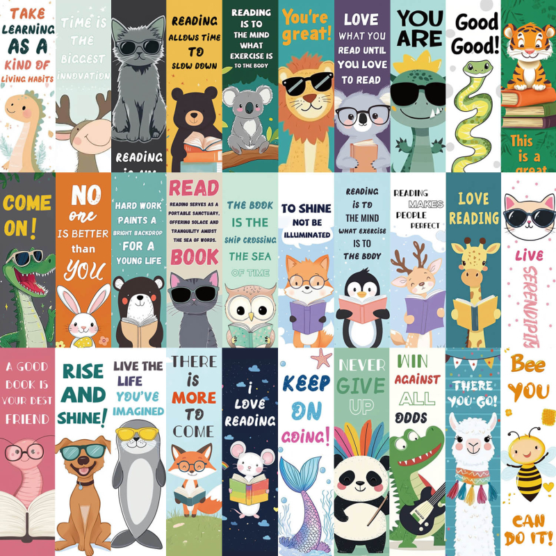 30 Semne de carte cu animale desenate — serie minimalistă pentru jurnal, semne de carte din hârtie pentru DIY