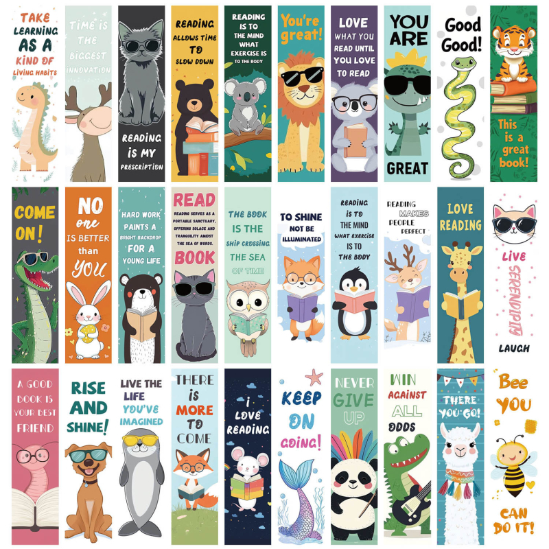 30 Semne de carte cu animale desenate — serie minimalistă pentru jurnal, semne de carte din hârtie pentru DIY
