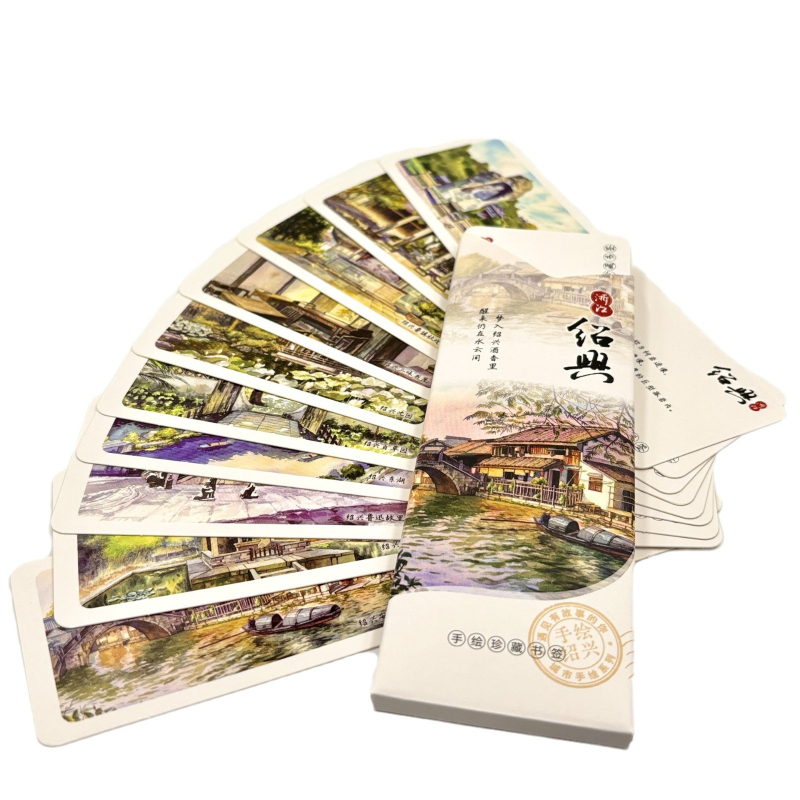 Semn de carte din hârtie, pictat manual, Shaoxing cu Lu Xun Sanwei Bookstore, Donghu, Anchang, Shen Yuan, Lanting, Keyan – suvenir cultural de călătorie