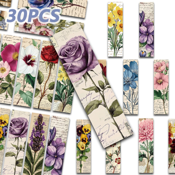30 de semne de carte cu flori retro – DIY pătrate din hârtie, colorate, pentru lectură și notițe