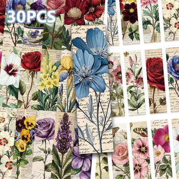30 de semne de carte cu flori retro – DIY pătrate din hârtie, colorate, pentru lectură și notițe