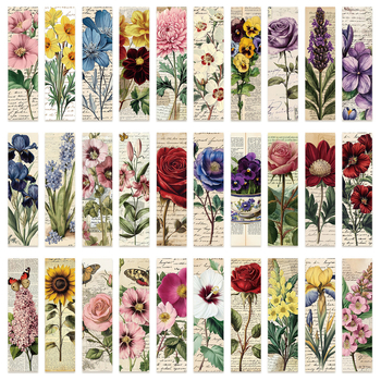 30 de semne de carte cu flori retro – DIY pătrate din hârtie, colorate, pentru lectură și notițe