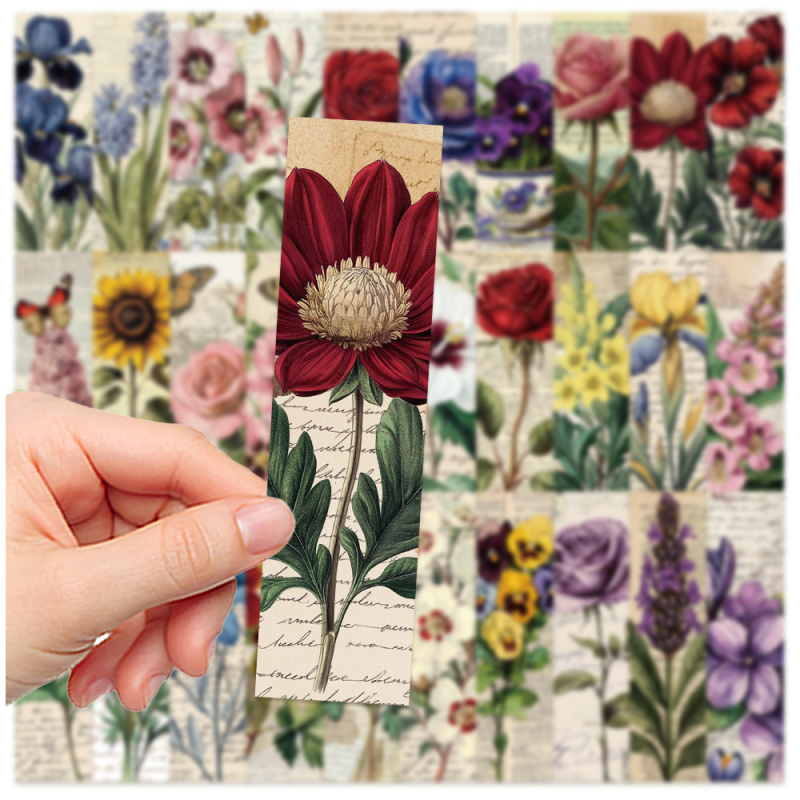 30 de semne de carte cu flori retro – DIY pătrate din hârtie, colorate, pentru lectură și notițe