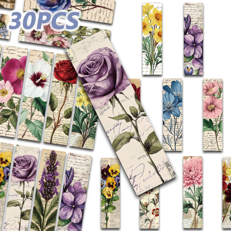30 de semne de carte cu flori retro – DIY pătrate din hârtie, colorate, pentru lectură și notițe
