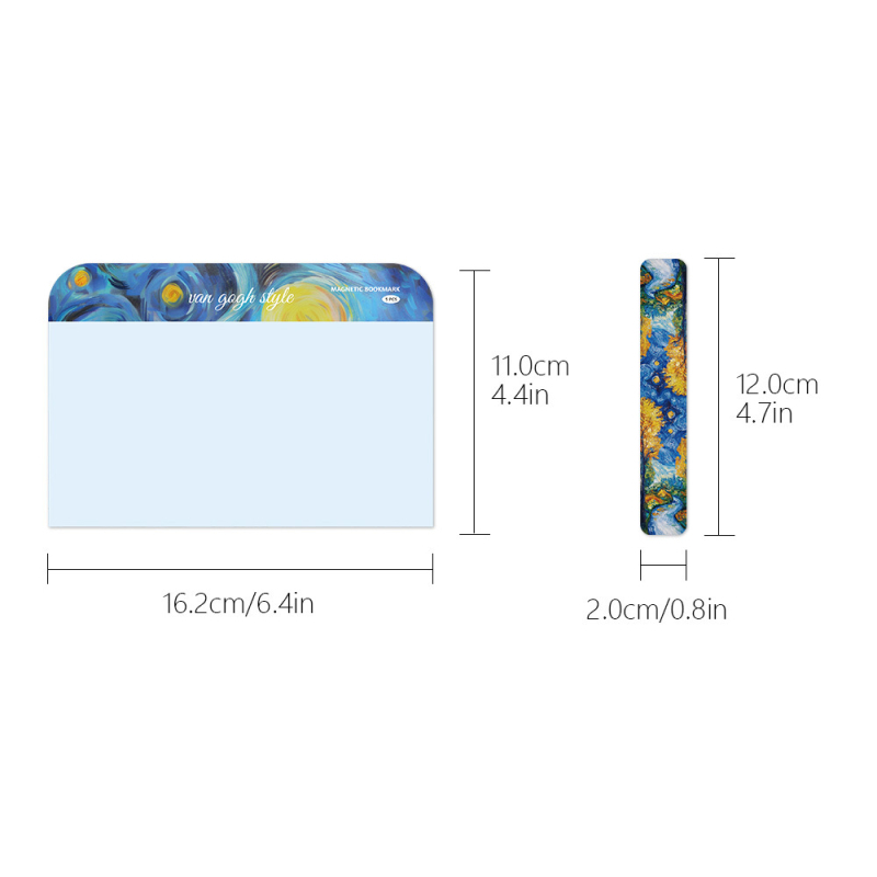 Set de cinci clipuri elegante pentru pagini de carte cu marcaje magnetice inspirate de peisaje Van Gogh, pentru lectură creativă – cadou pentru elevi