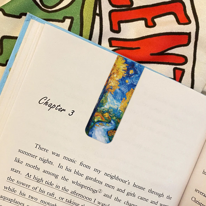 Set de cinci clipuri elegante pentru pagini de carte cu marcaje magnetice inspirate de peisaje Van Gogh, pentru lectură creativă – cadou pentru elevi