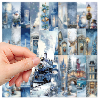30 semne de carte albastre de Crăciun pentru decor DIY al cărților, note de citire pentru elevi, semne de carte din hârtie