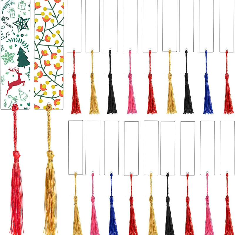 Semn de carte din acrilic DIY set cu bucăți dreptunghiulare neterminate, ciucuri colorate pentru etichete atârnate
