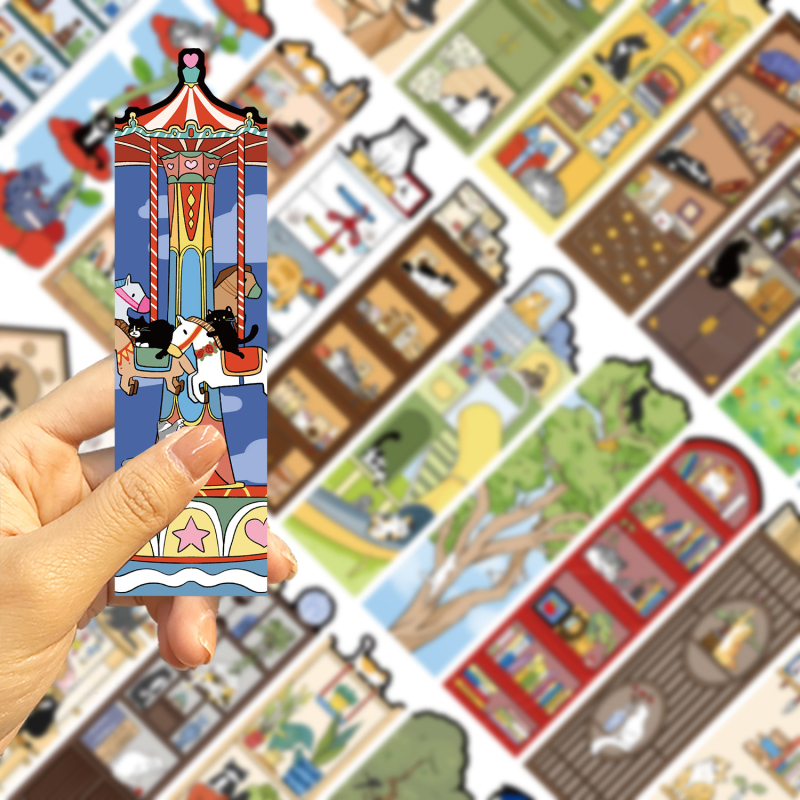 Seria de 30 semne de carte cu viața pisicii – semne de carte din hârtie pentru jurnale, materiale DIY artistice