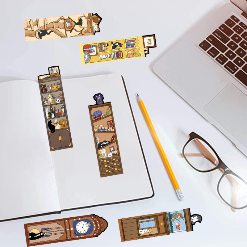 Seria de 30 semne de carte cu viața pisicii – semne de carte din hârtie pentru jurnale, materiale DIY artistice