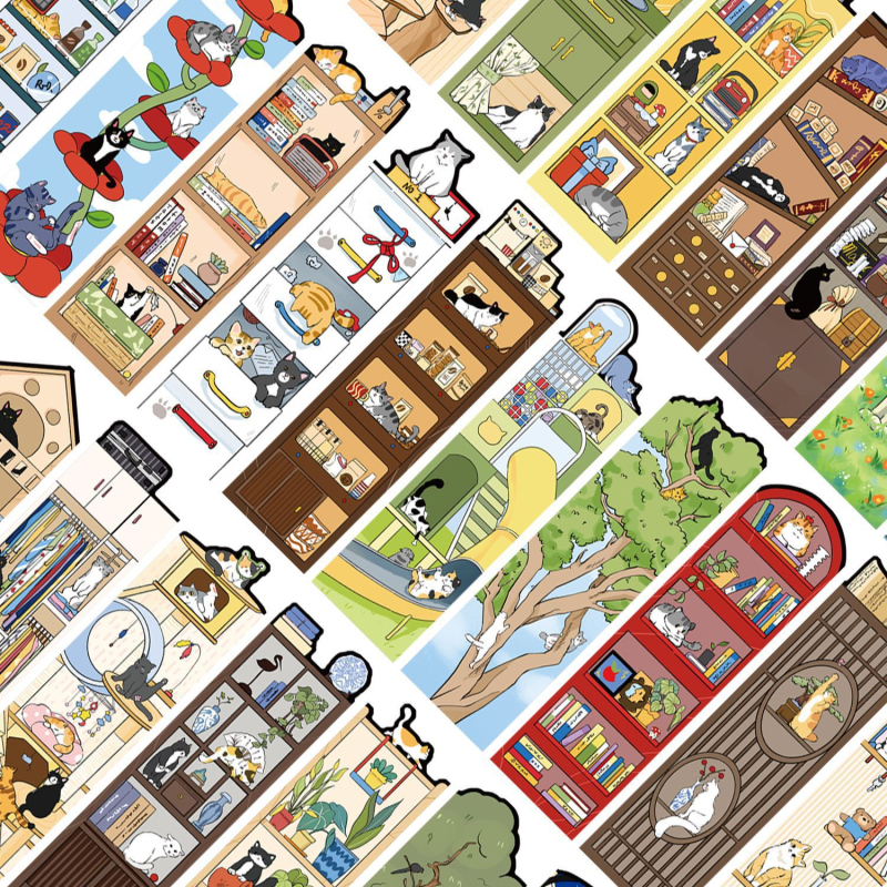 Seria de 30 semne de carte cu viața pisicii – semne de carte din hârtie pentru jurnale, materiale DIY artistice