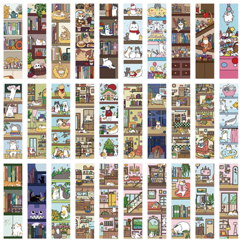 Set de 30 semne de carte cu pisici și raft de cărți – stil desenat drăguț, pentru elevi, decor pentru paginile manualelor, semne de citire