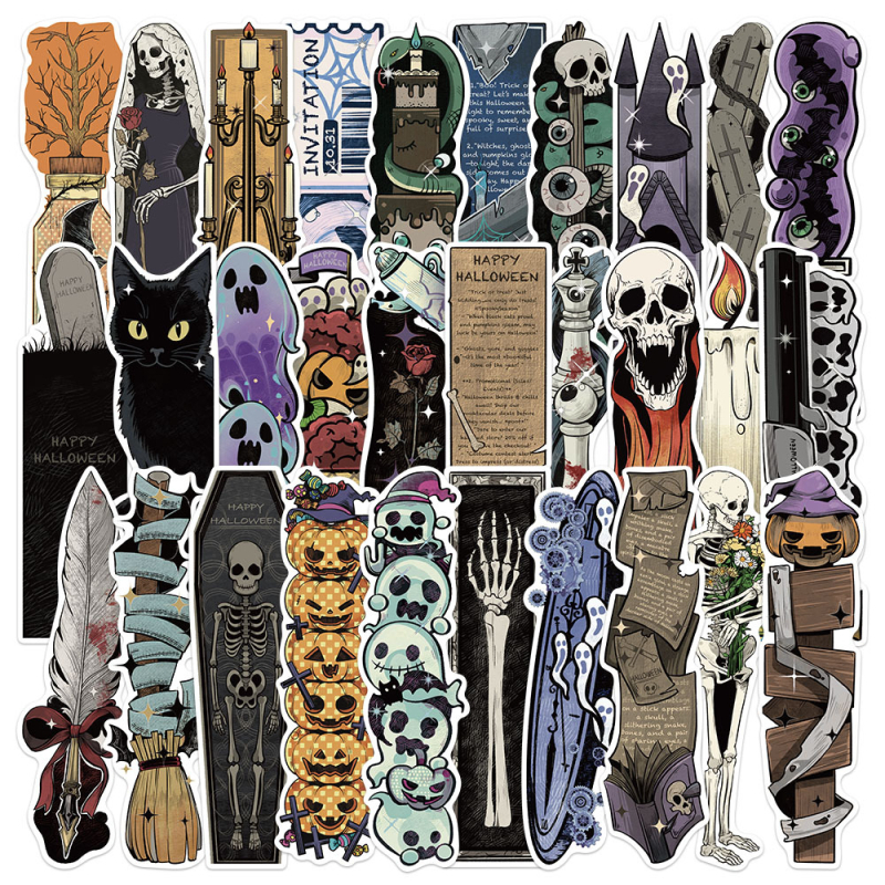 30 de semne de carte retro cu formă de Halloween, pentru decor DIY al cărților și note de lectură