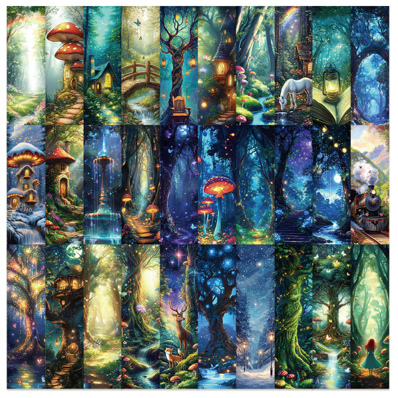 30 semne de carte din pădure misterioasă — senzație premium, visătoare, creativă, note de lectură