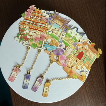 Semn de carte metalic, cu design în stil chinezesc, decupat; personalizabil pentru muzee și obiective turistice; cadou de absolvire