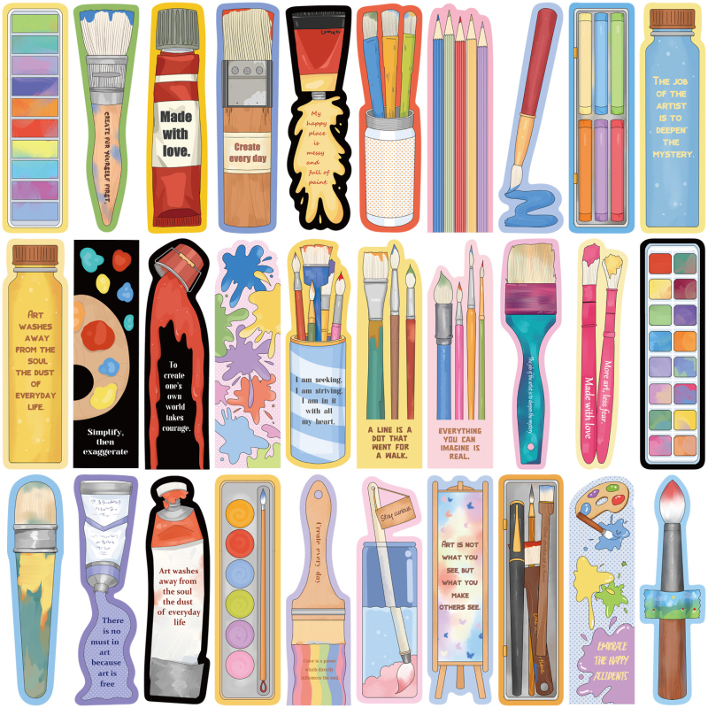 30 pensule de pictură pentru desene animate – serie pentru jurnal simplu, materiale creative pe hârtie, semn de carte DIY