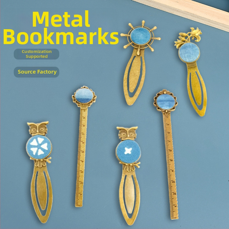Semn de carte metal în stil retro chinezesc, cu logo personalizat, design decupat creativ și placare aurie, clips pentru carte cu riglă, cadou educațional și cultural