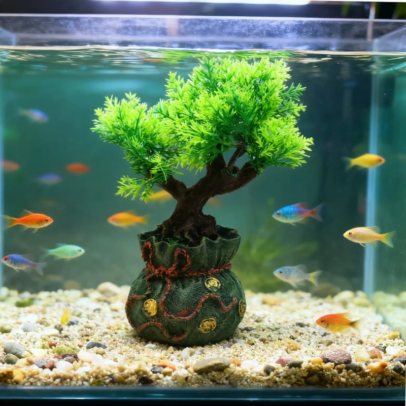 Feng Shui bonsai ukras od smole za akvarij – kućica, drvo novca, pejzažni ukras za stol