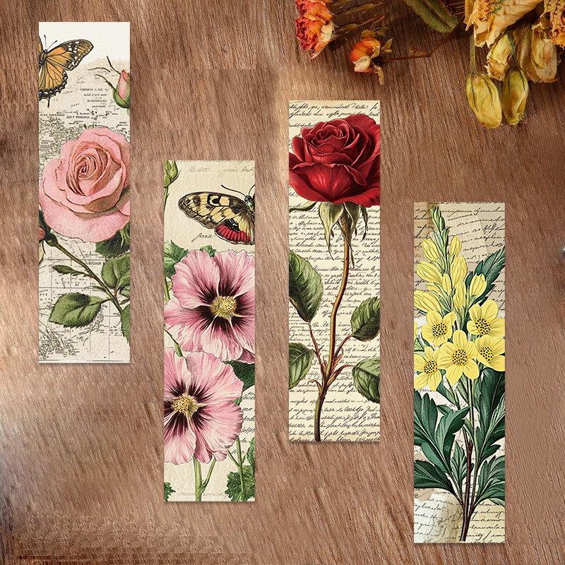 30 semne de carte din hârtie din seria de flori retro, pentru jurnal și proiecte DIY