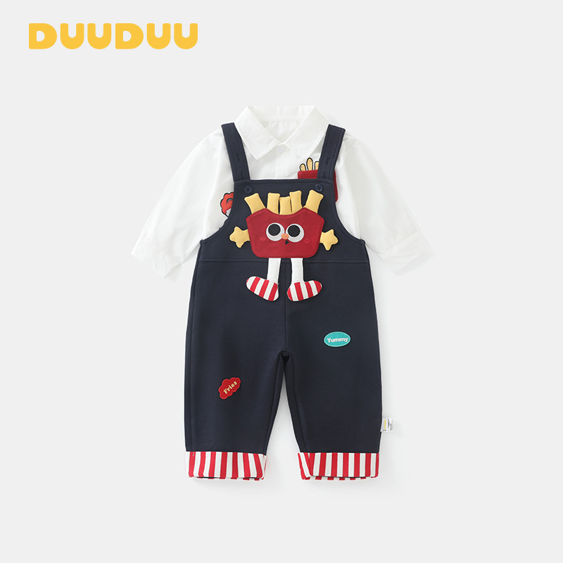Duuduu dvodijelni set za bebe: s dugim rukavima za proljeće i jesen – romper i hlače s naramenicama