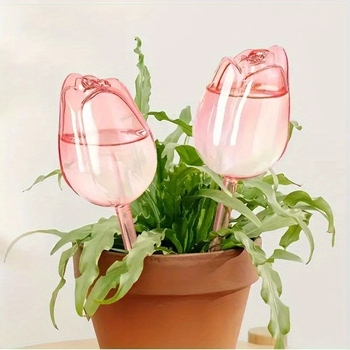 Dispozitiv plastic de udare cu irigare prin picurare, în formă de lalea, pentru plante de interior