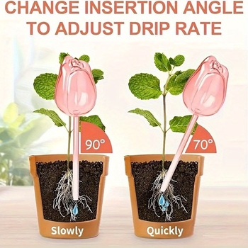 Dispozitiv plastic de udare cu irigare prin picurare, în formă de lalea, pentru plante de interior
