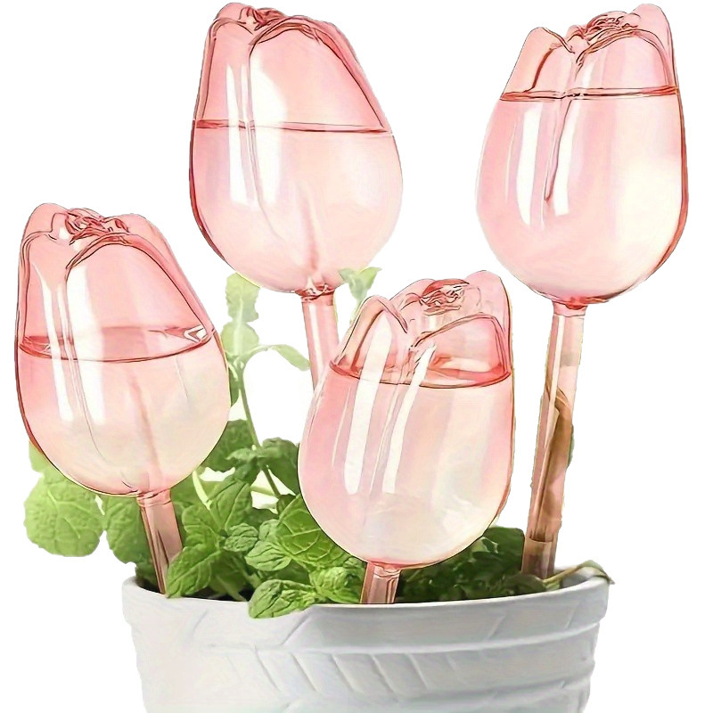 Dispozitiv plastic de udare cu irigare prin picurare, în formă de lalea, pentru plante de interior