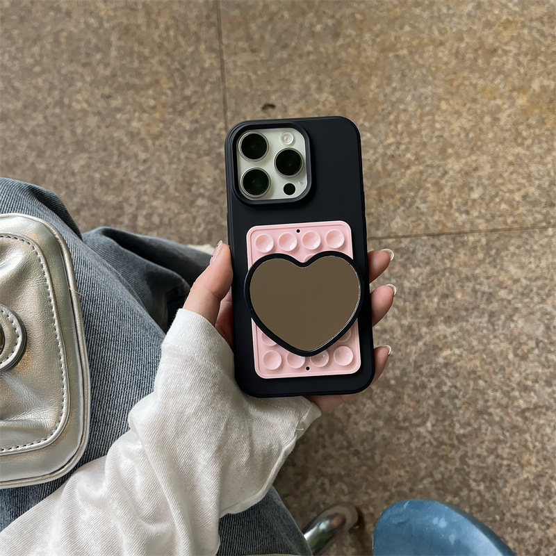 Carcasă TPU pentru iPhone cu oglindă inimă și ventuză, design color-block, protecție anti-cadere, pentru seria iPhone 13/14