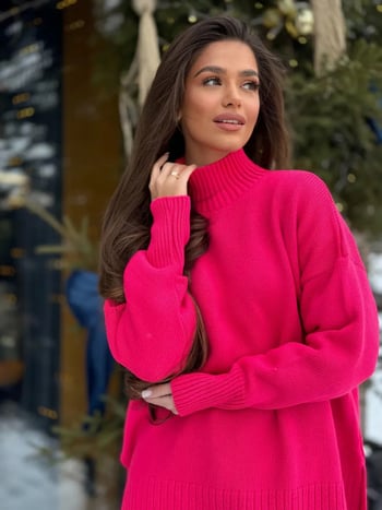 Πλεκτό πουλόβερ oversized μεψηλό γιακά, χαλαρή καθημερινή γραμμή
