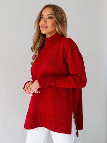 Πλεκτό πουλόβερ oversized μεψηλό γιακά, χαλαρή καθημερινή γραμμή